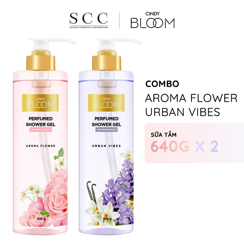 Combo sữa tắm nước hoa Cindy Bloom Aroma Flower mùi hương ngọt ngào nữ tính + Urban Vibes tự tin cuốn hút 640g