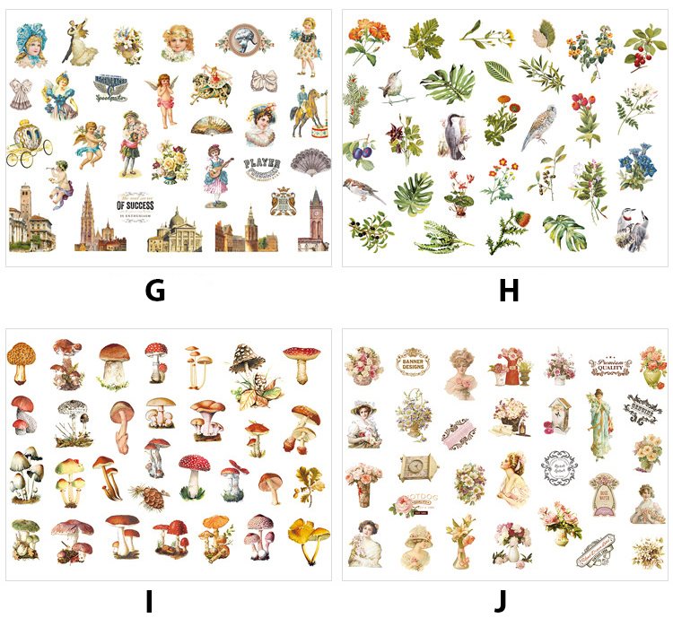 Bộ Sticker 60 miếng dán chủ đề Hoài Cổ - gói nhãn dán trang trí sổ tay bullet journal - M268