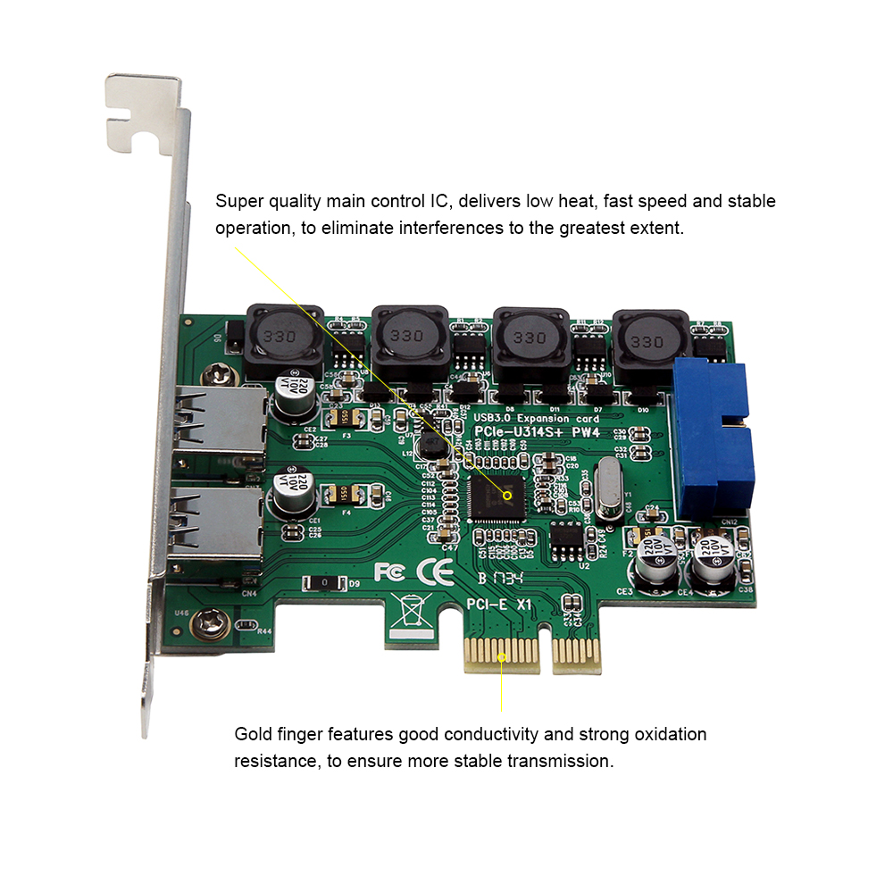 Thẻ mở rộng 2 cổng USB 3.0 19-PIN sang PCI-E tốc độ cao chuyển đổi PCI Express cho máy tính để bàn