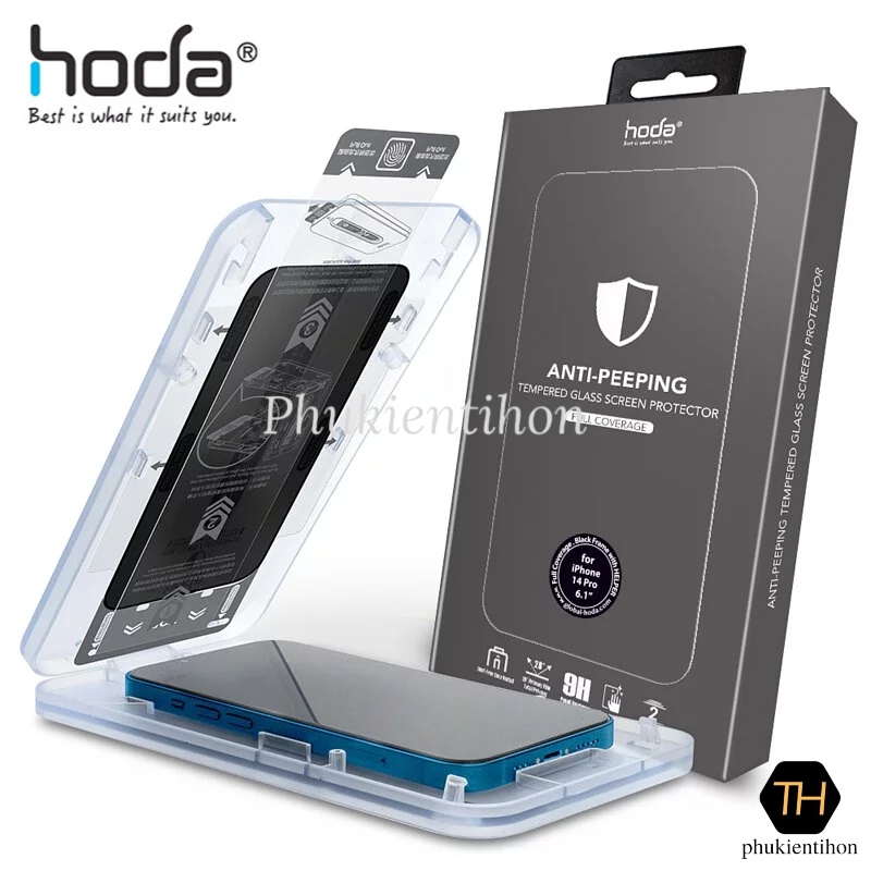Dán cường lực HODA chống nhìn trộm dành cho iPhone 14 Pro Max/ 14 Pro Kèm Khung Dán – Hàng nhập khẩu