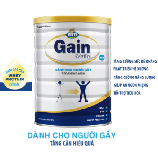 Sữa bột Sữa Arti Gain Adults Dinh loại 900g dinh dưỡng cho người gầy,chơi thể thao, lao động nặng, suy nhược