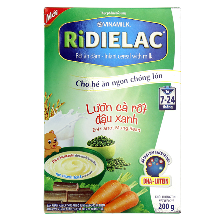 Bộ 2 Bột Ăn Dặm Vinamilk Ridielac Lươn Cà Rốt Đậu Xanh (200g/ Hộp)