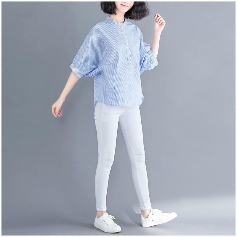 ÁO SƠ MI NỮ SỌC SUÔNG CÁ TÍNH