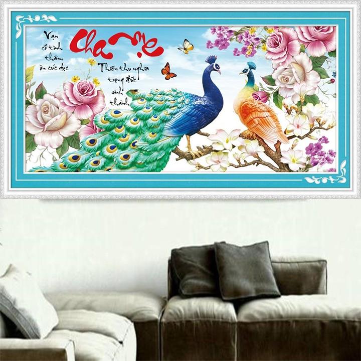 Tranh thêu cha mẹ công hoa hồng 88960 - kích thước: 84 * 43cm.