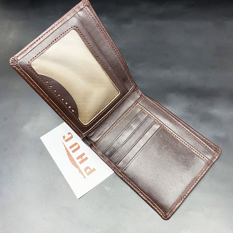 Ví nam da bò chân kim da bò thật, Bóp ngang nam da bò chân kim trơn cao cấp màu nâu