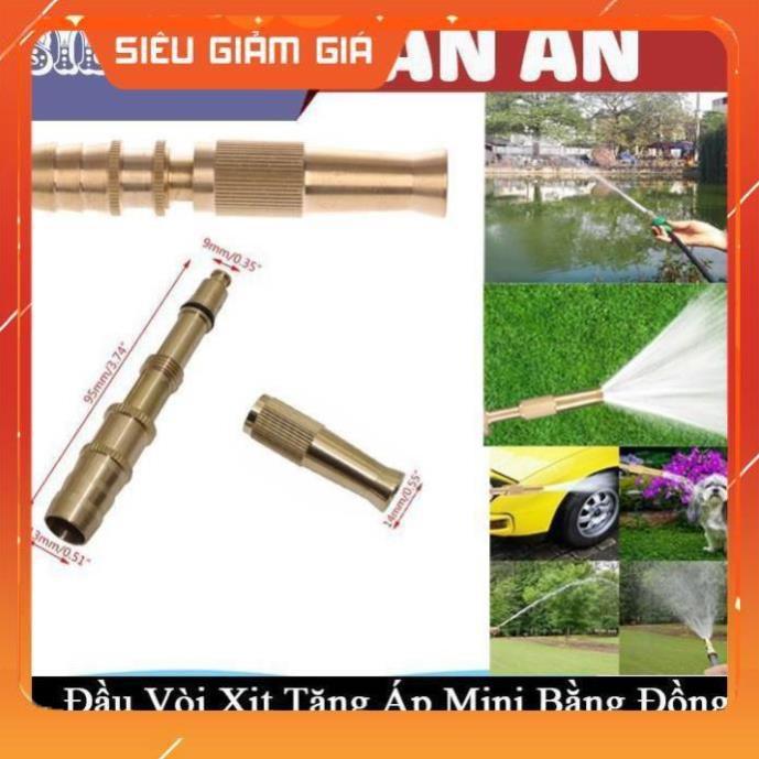 Đầu vòi xịt tăng áp mini Đầu vòi tăng áp đa năng bằng đồng tưới cây rửa xe cực mạnh 206587 tặng đai