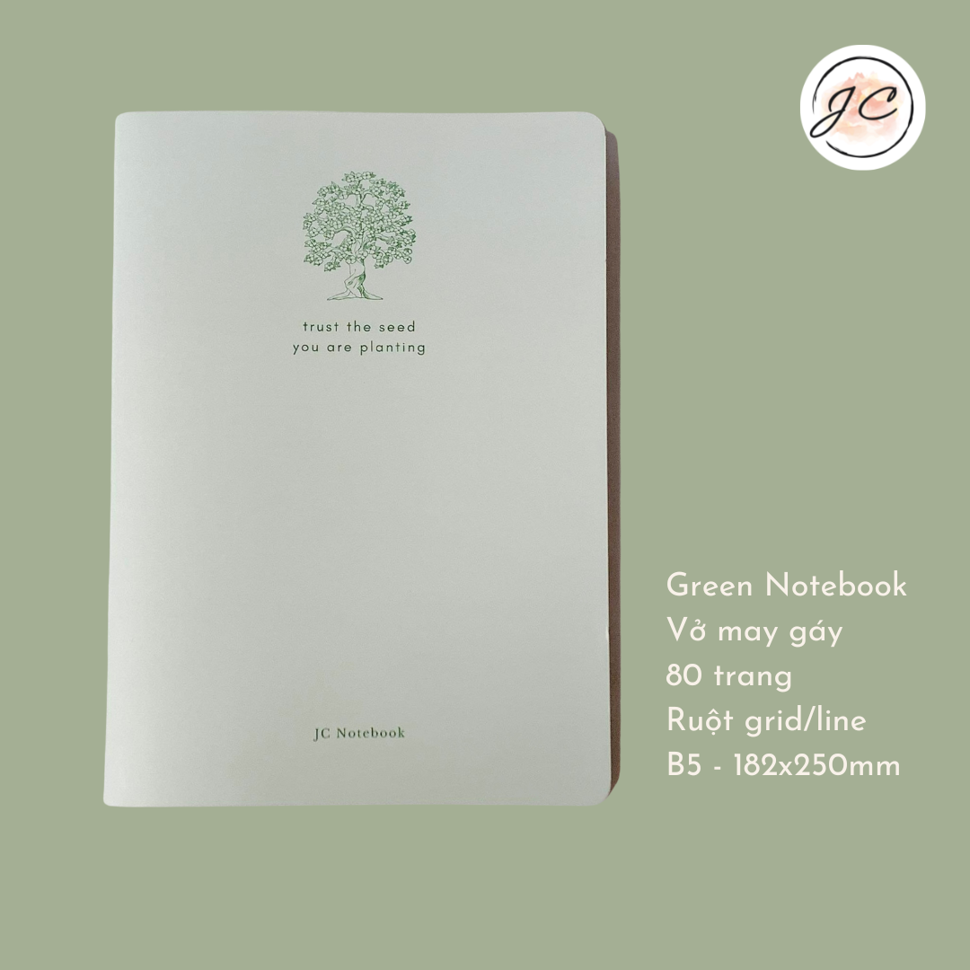Vở may gáy kẻ ngang, vở caro ô vuông size B5, Green Pastel Notebook, Tập viết bài học sinh ruột dot grid, line kẻ dòng, sổ tay nhật kí