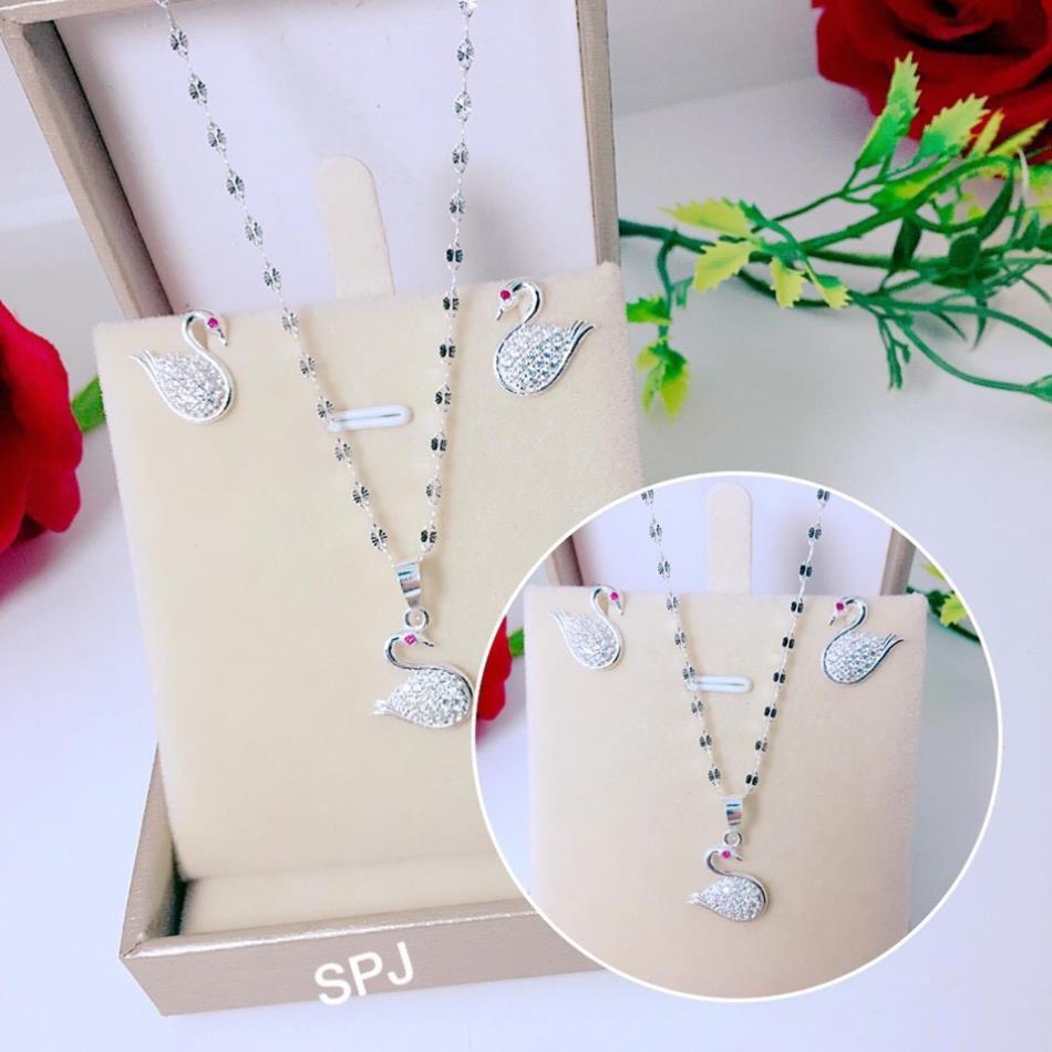 Bộ trang sức bạc thiên nga xinh xắn 2 món dây chuyền-bông tai