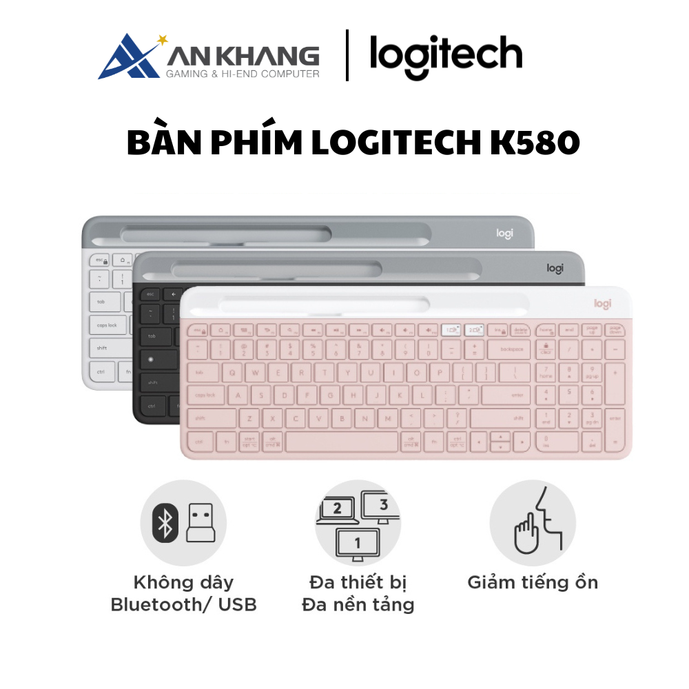 Bàn phím Logitech K580 Slim Multi device - Bluetooth, USB Unifying, Kết nối đa thiết bị - Hàng Chính Hãng - Bảo Hành 12 Tháng