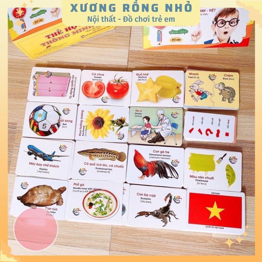 Bộ thẻ học thông minh 16 chủ đề 416 thẻ, thẻ flashcard song ngữ cho bé, thẻ hình con vật, chữ cái