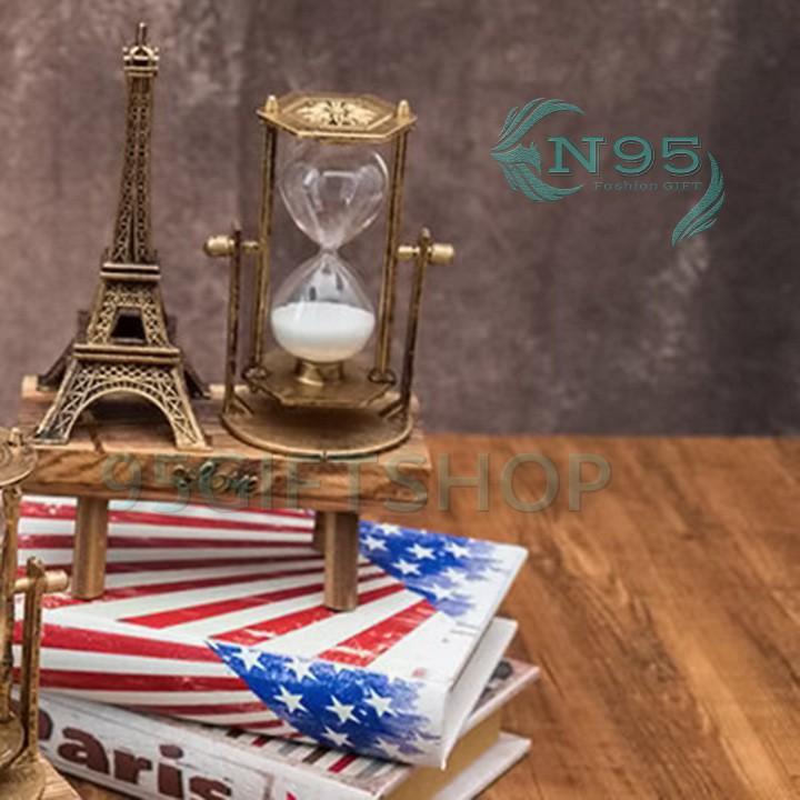 Đồng hồ cát tháp eiffel Paris kèm khung gỗ quà tặng quà lưu niệm văn phòng phẩm độc lạ phụ kiện trang trí bàn làm việc