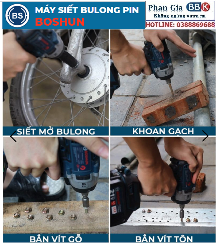 Máy Siết Bulong BOSHUN 21V Dùng Pin 10 CELL - 3 Chức Năng, Máy Bắn Bulong 100% Lõi Đồng Không Chổi Than - Bảo Hành 12 Tháng