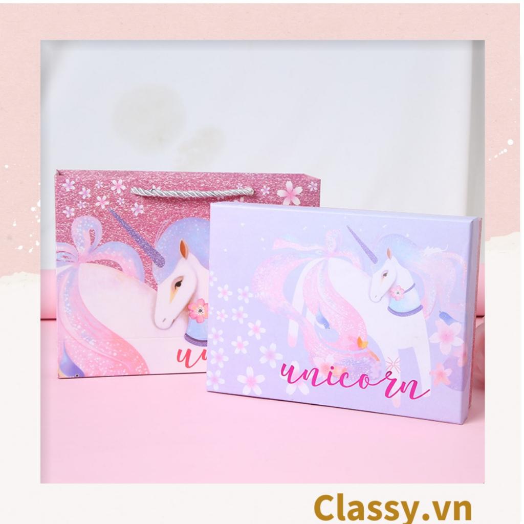 Túi giấy hoặc Hộp quà giấy cứng Làm quà tặng hoạ tiết chú Kỳ Lân màu hồng siêu dễ thương phong cách châu Âu Q974