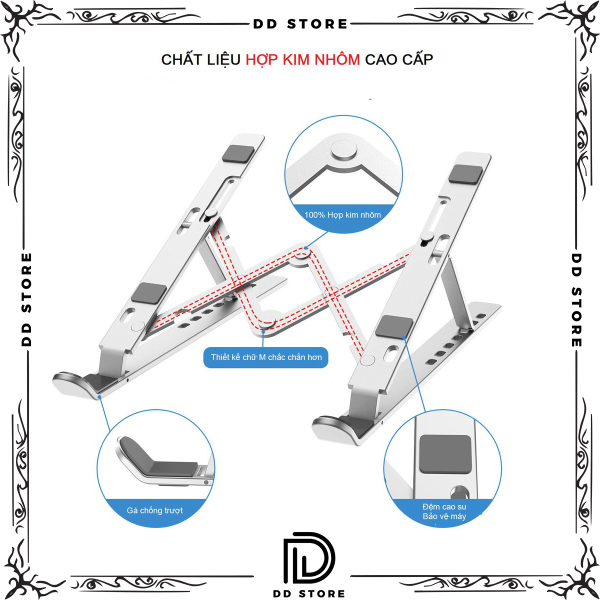 Giá Đỡ Laptop Hợp Kim Nhôm Cao Cấp STA 100 Có Thể Gấp Gọn, Giúp Tản Nhiệt Laptop, Macbook, Máy Tính Xách Tay. 07 Vị Trí Điều Chỉnh Góc Độ - Hàng Chính Hãng
