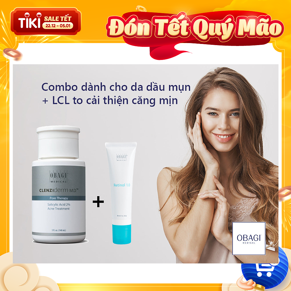 Combo Sản phẩm giảm mụn,hỗ trợ giảm thâm nám Obagi Clenziderm Pore 2% BHA 148ml + Obagi Retinol 1.0