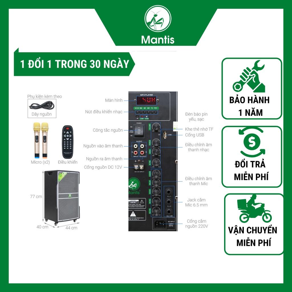 Loa kéo công suất lớn Mantis model MT15-2A công suất 550W loa 4 tấc tặng 2 micro hút âm