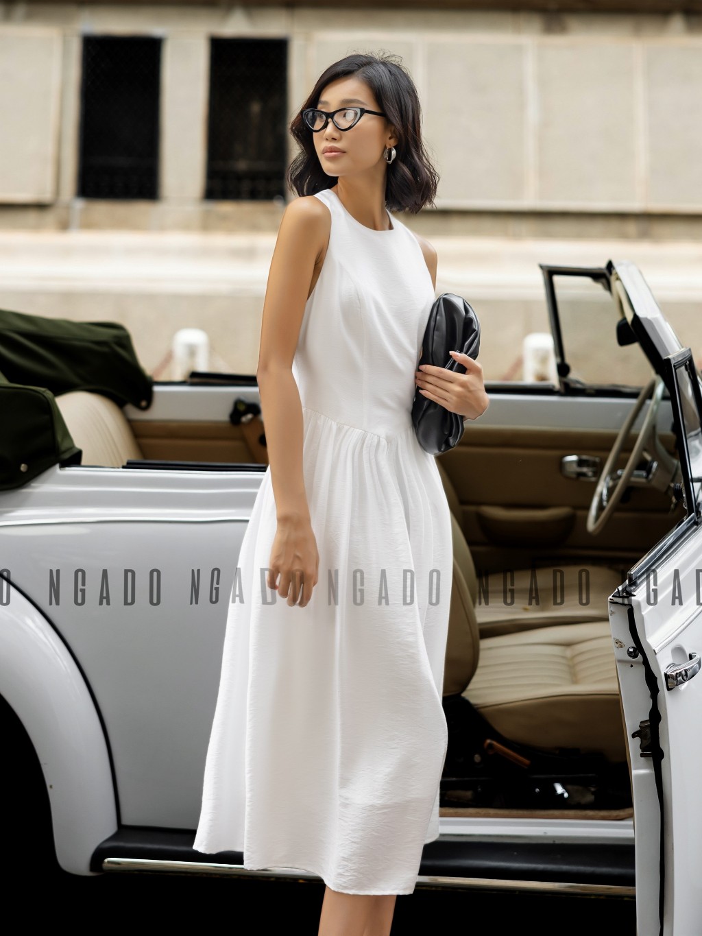 Đầm maxi đũi trắng NGADO , đầm nữ , Đầm xòe nữ sát nách
