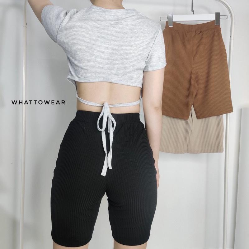 Quần biker short lưng cao thun gân dày giãn tốt cao cấp - by Whattowear