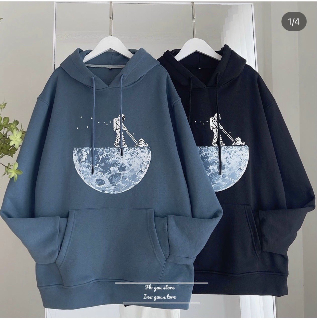 Áo hoodie chất nỉ nam nữ in nhiệt hình thủy thủ và mặt trăng,có 2 màu đen và xanh dương