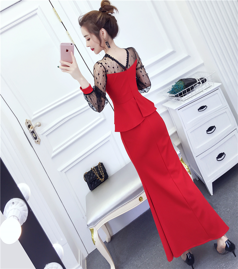 Đầm dạ hội body peplum phối lưới bi cao cấp - D86277