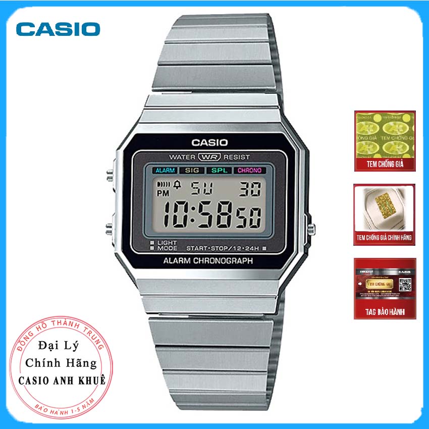 Đồng hồ unisex dây kim loại Casio Standard chính hãng A700W-1ADF