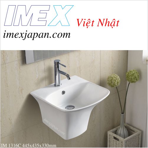 Chậu lavabo treo tường liền khối men sứ phủ nano cao cấp IMEX IM 1316C