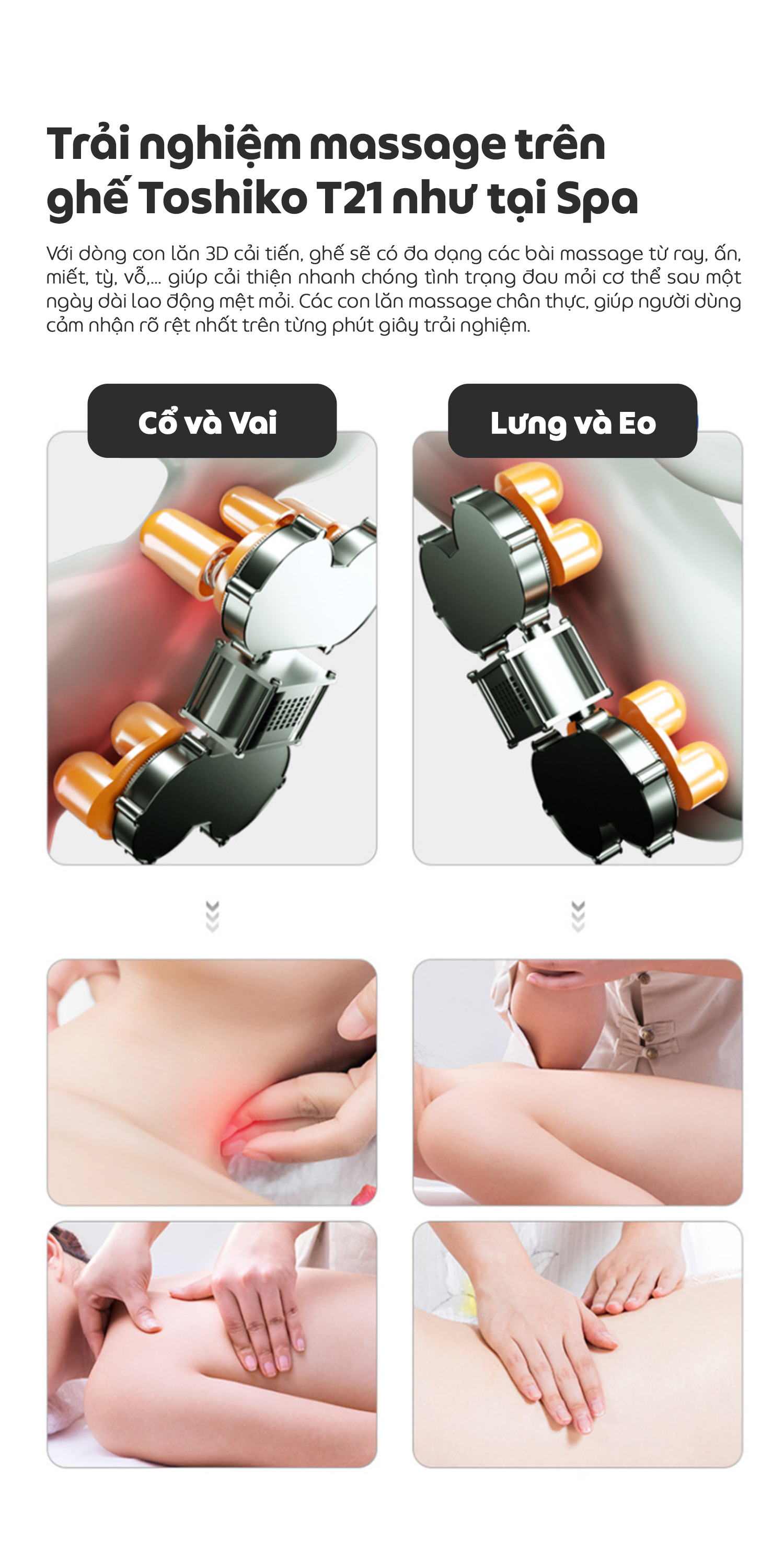 Ghế massage toàn thân Toshiko T21 giúp thư giãn và hỗ trợ giảm đau xương khớp hiệu quả