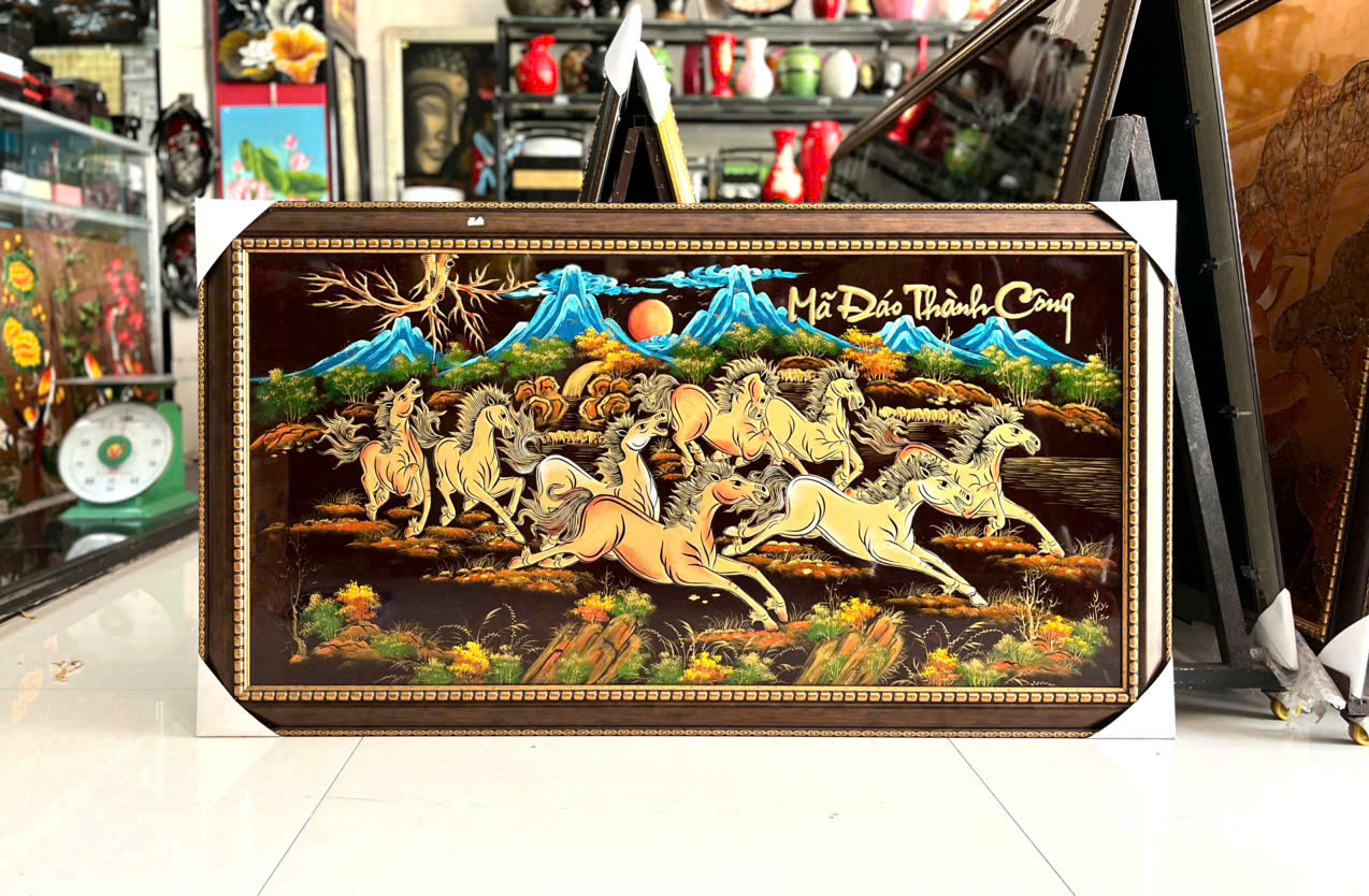 Tranh sơn mài - MÃ ĐÁO THÀNH CÔNG - Đắp nổi hàng xuất khẩu 60x120 cm