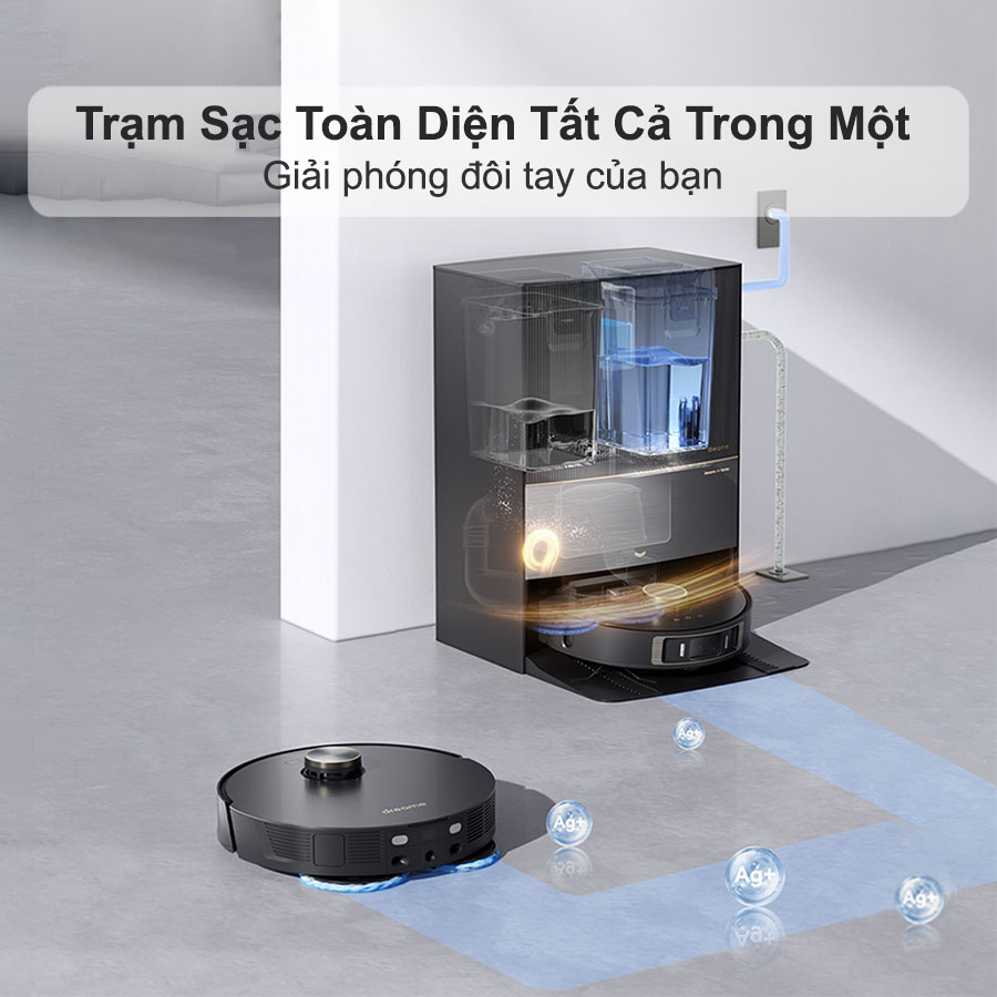 Robot Hút Bụi Lau Nhà DREAME L20 ULTRA 2023 Công Nghệ Tự Động Bơm Xả Nước Giặt Sấy Giẻ Nước Nóng Khử Khuẩn Ion Tạo Bản Đồ Siêu Nhanh Tự Động Nâng Hạ Giẻ Lau Camera AI Mới Nhất Diện Tích Hoạt Động 300 m2 Lực Hút 7000 Pa - Hàng Chính Hãng