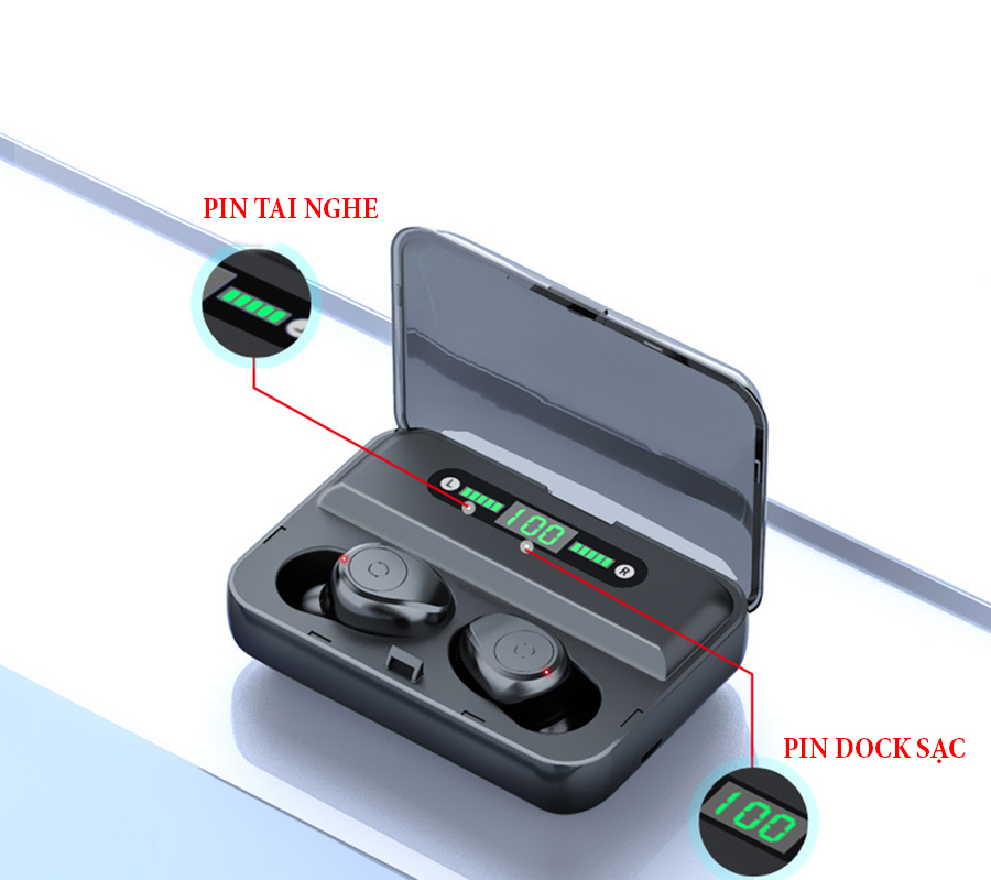 Tai Nghe Bluetooth Nhét Tai 5.0 Hai Tai Chống Nước Kèm Dock Sạc Dự Phòng F95