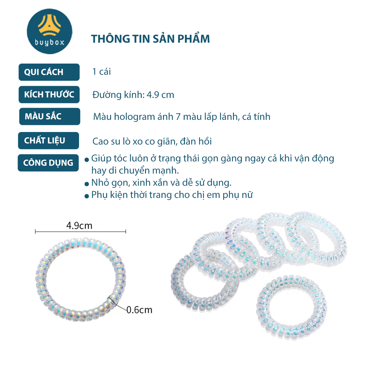 Combo 5 thun tóc lò xo, kiểu dáng trẻ trung màu sắc tươi mới dành cho người lớn và trẻ em - BuyBox - BBPK264