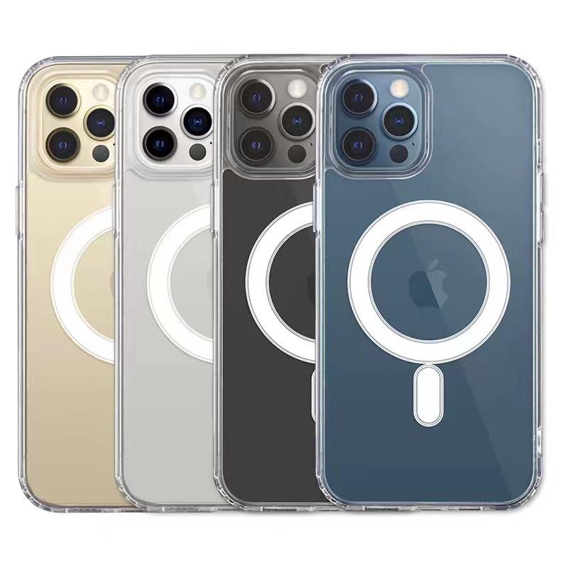 Phong cách mới nhất phù hợp với vỏ điện thoại di động từ tính trong suốt IP13 Apple 14 Vỏ bảo vệ đấm không dây pha lê trong suốt Magsafe