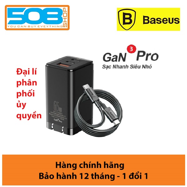 Bộ sạc nhanh Baseus GaN3 Pro Quick Charger 65W (Type Cx2 + USB , PD3.0/ PPS/ QC4.0/ SCP/ FCP Multi Quick Charge Protocol, GaN2 Technology) - Hàng nhập khẩu