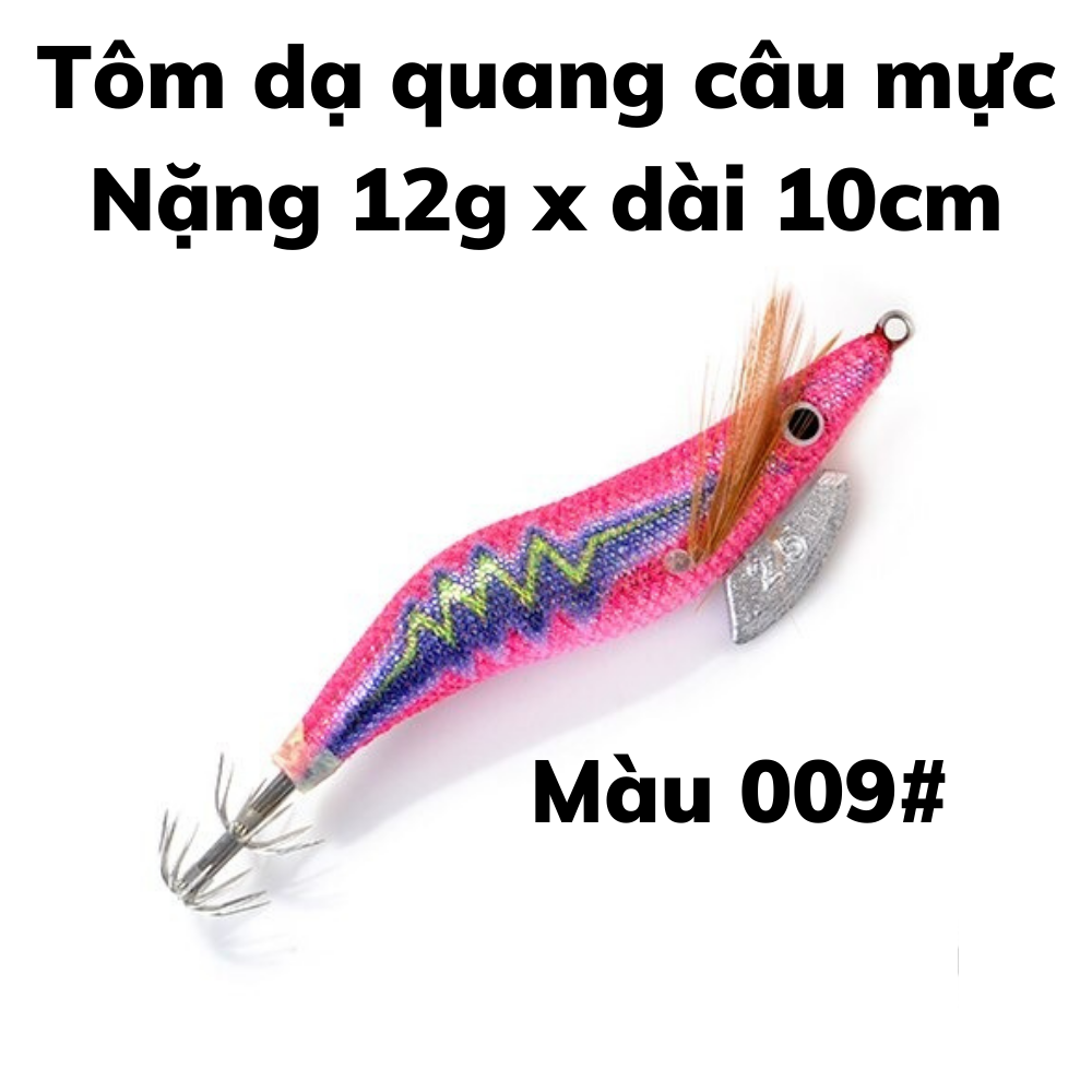 Tôm giả câu mực dạ quang size 2.5 loại fish king nặng 12gam dài 10cm , mồi câu mực lá ống bạch tuộc biển ban đêm hiệu quả, moi gia cau muck hang an gia re