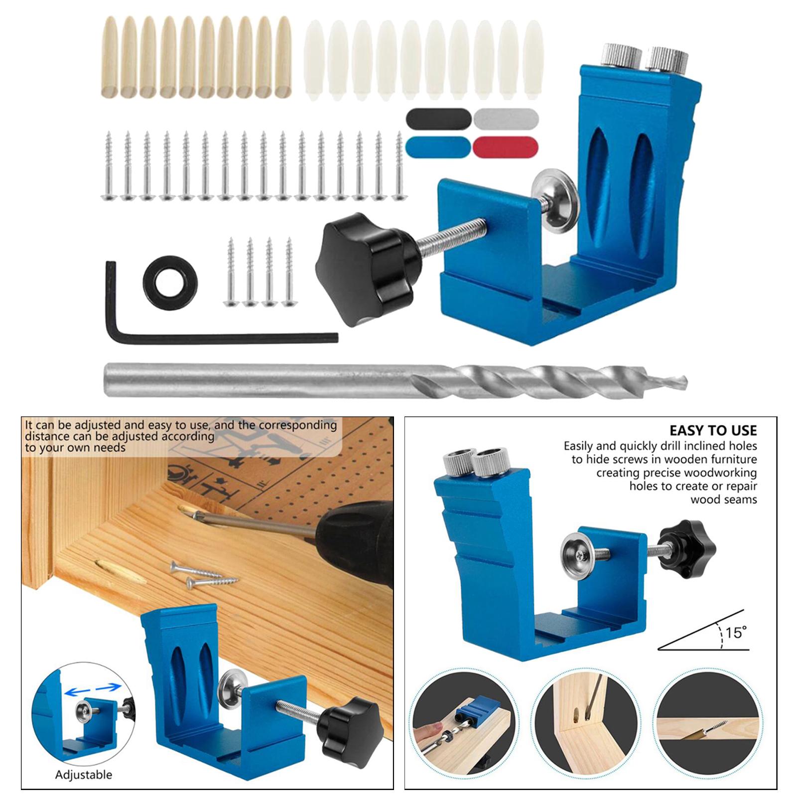 Carpenters 15 Degree Pocket Hole Jig Kit Dowel Oblique Drill Wood Tool Woodworking Locator