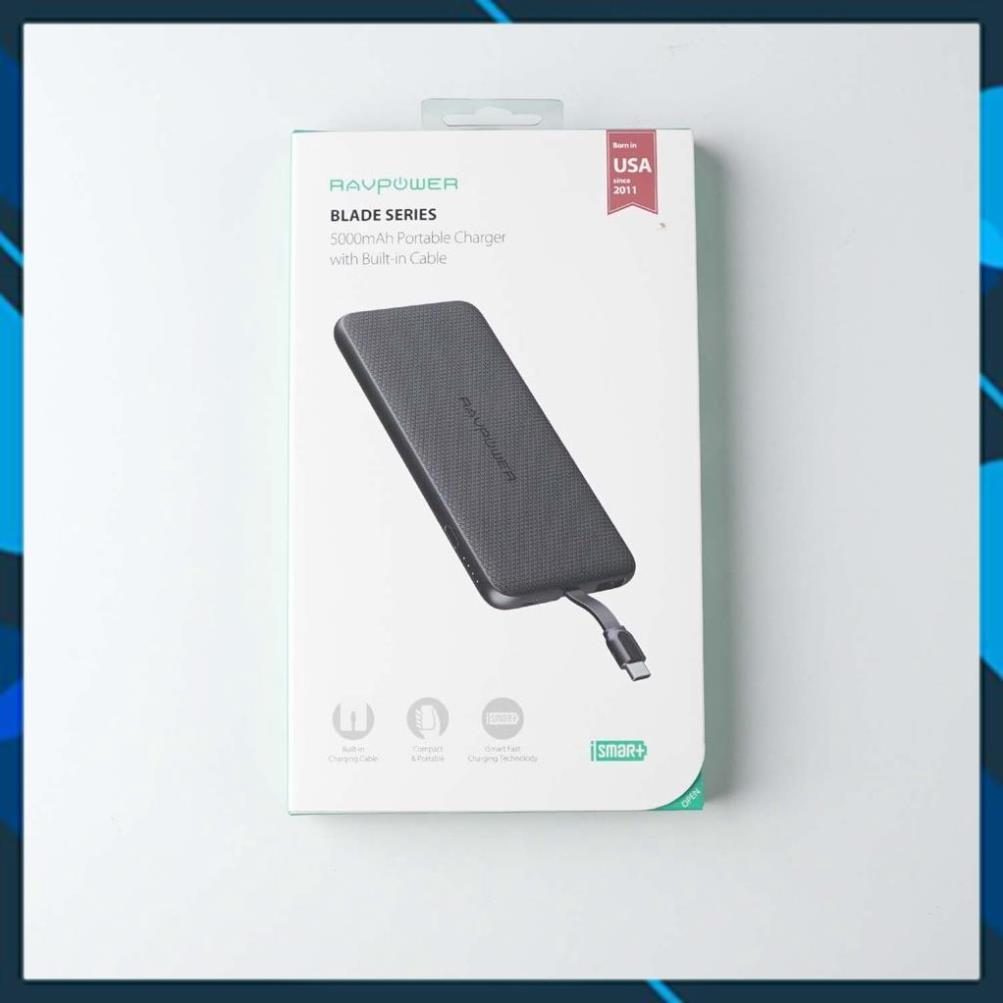 Sạc dự phòng RAVPower 5000mAh RP-PB160 Tích Hợp USB Type-C - Hàng Chính Hãng