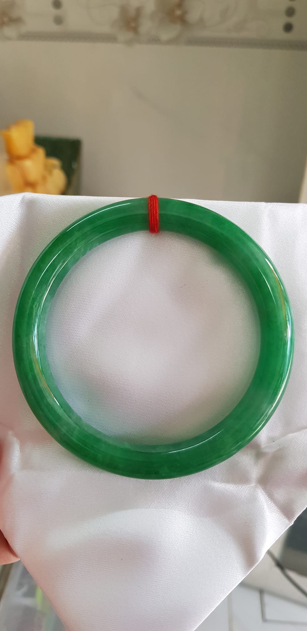 Vòng tay Nam Nữ đá Cẩm Thạch Đậu Lý QC 65mm x chột 10mm Vòng màu xanh đậm Anh Chị tay to Cân Nặng 75kg - 85kg đeo ạ
