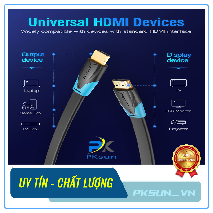 Cáp HDMI Vention VAA B02 dạng cáp dẹt - Hàng chính hãng