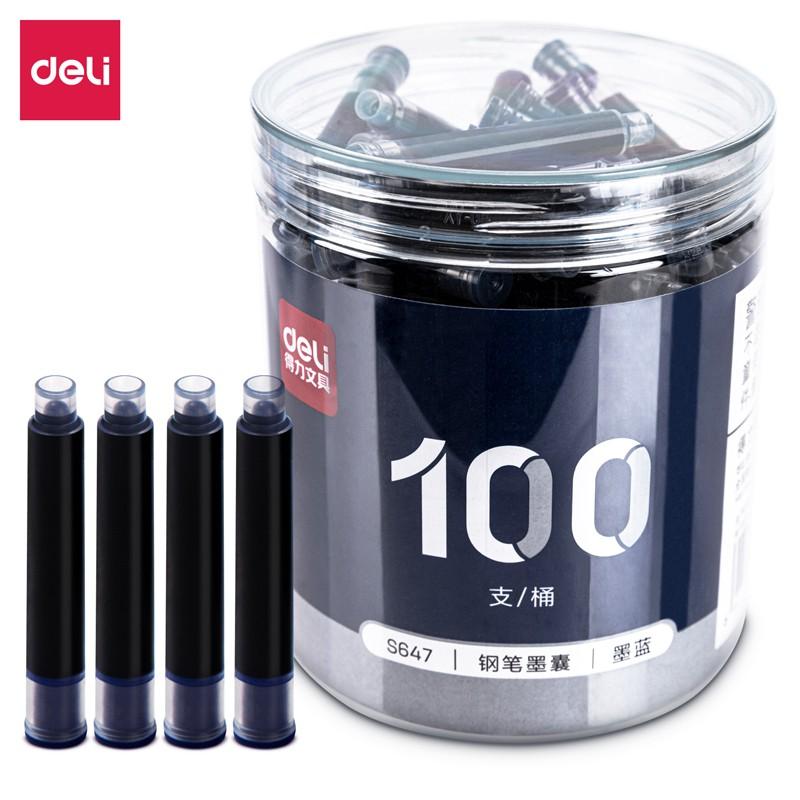 100 Ống Mực Thay Thế Bút Máy Deli - Có Thể Xóa Được Mực - Màu Xanh - S647 - Xanh Nhạt