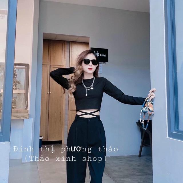 Áo croptop cột dây eo tay dài B2z7u