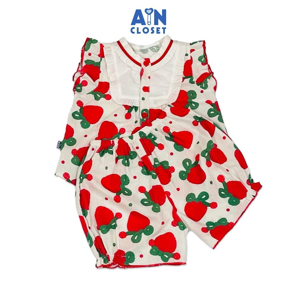 Bộ quần áo Ngắn bé gái hoạ tiết Quả Đỏ Cotton - AICDBGEYQVL3 - AIN Closet