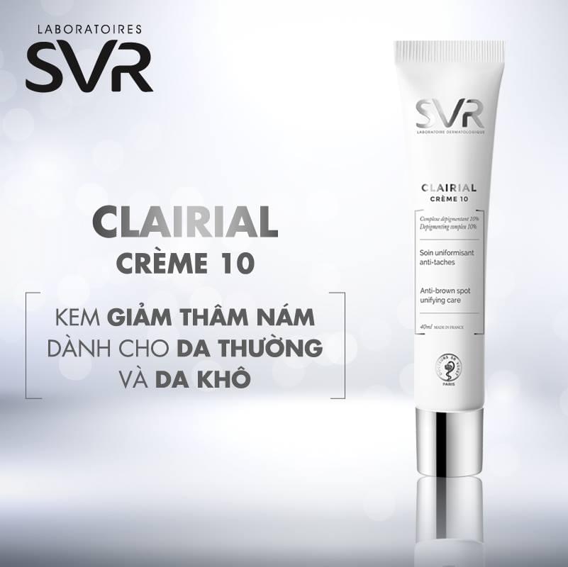 Kem giảm thâm nám và đồng nhất màu da SVR Clairial Creme 10 40ml + Tặng Kèm 1 Sample dưỡng da SVR Bất Kì