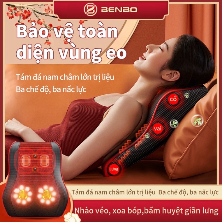 Gối massage cổ vai gáy, Máy massage lưng hồng ngoại trị liệu 16 đầu bi massage cùng chế độ rung