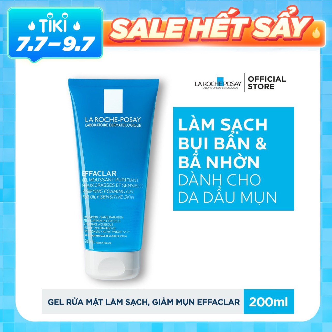 Gel rửa mặt cho da dầu Effaclar Gel Moussant Purifiant La Roche Posay 200ml