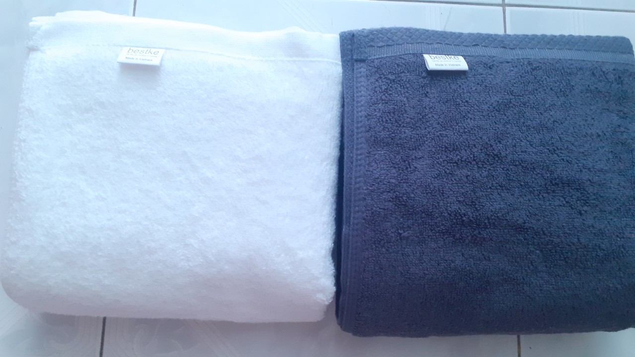 Combo  2 Khăn Tắm bestke 100% Cotton Xuất Khẩu Hàn Quốc màu xanh đậm size 120*60cm, trọng lượng 320g/cái, towels manufacturer