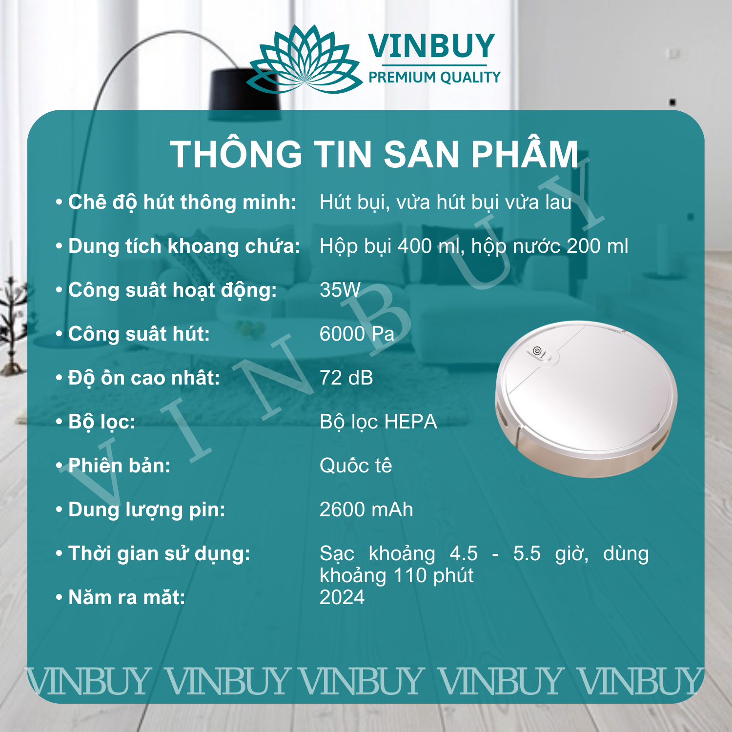 ROBOT HÚT BỤI VÀ LAU SÀN 2 TRONG 1 VINBUY – HÀNG CHÍNH HÃNG