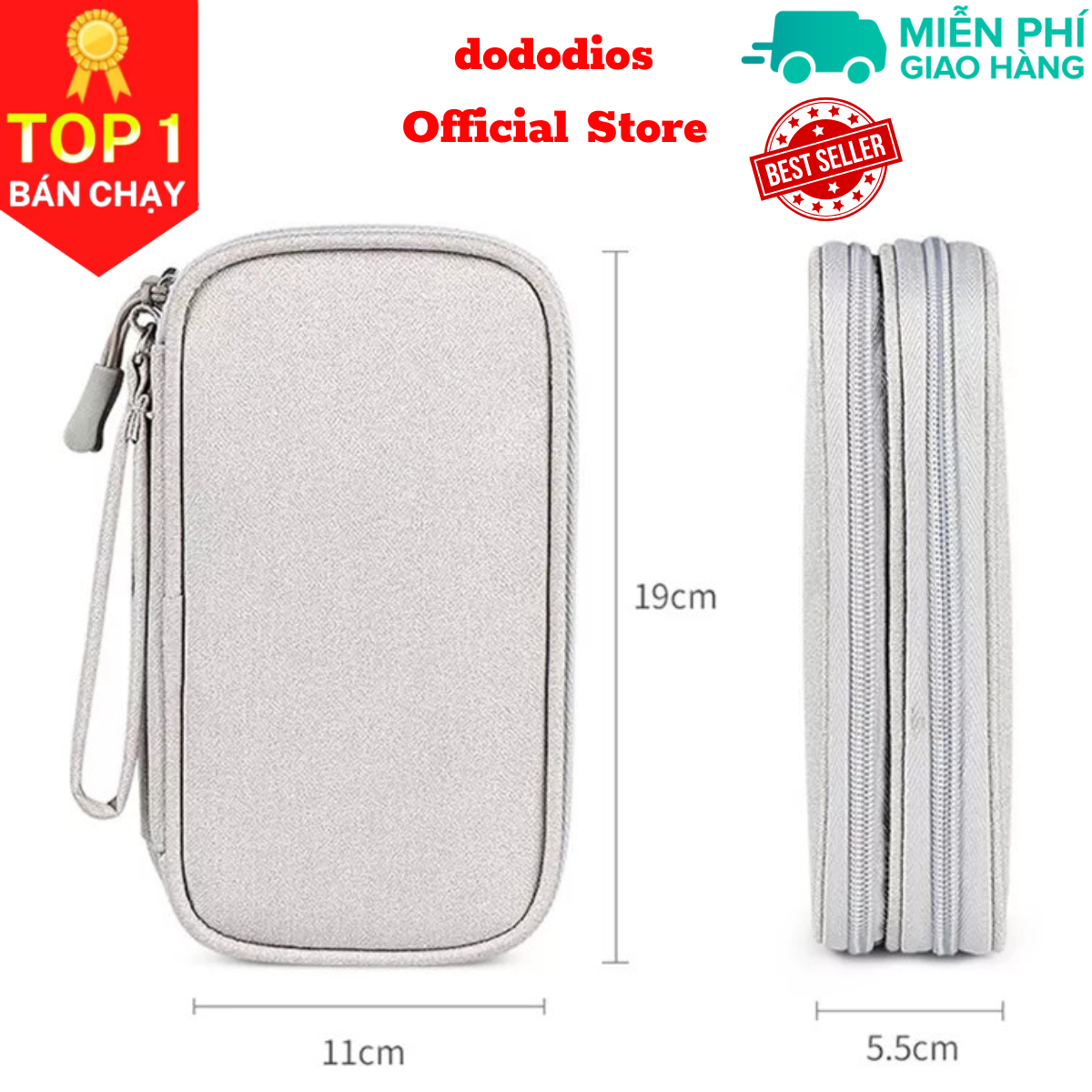 Túi đựng phụ kiện công nghệ đựng pin sạc dự phòng, điện thoại, cáp sạc usb, tai nghe có quai cầm, Túi Đựng Phụ Kiện Công Nghệ Có Quai Cầm, Chống Nước - Hàng Chính Hãng dododios