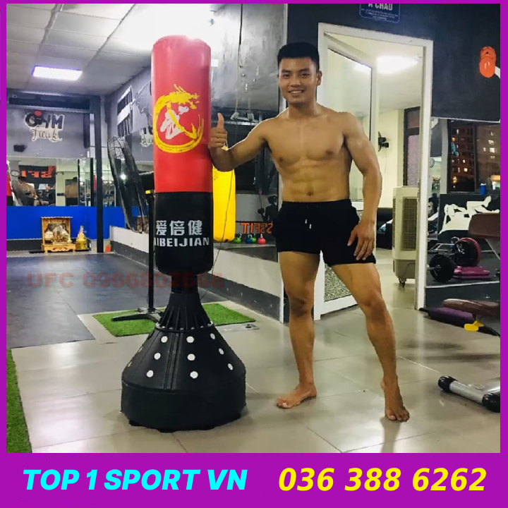 Combo bao cát trụ đấm bốc boxing tự đứng UFC + găng tay đấm bốc boxing + băng đa cuốn tay + bóng phản xạ + lót tay chân - Thiết bị đấm bốc boxing dành cho dân chuyên, phòng tập, võ đường