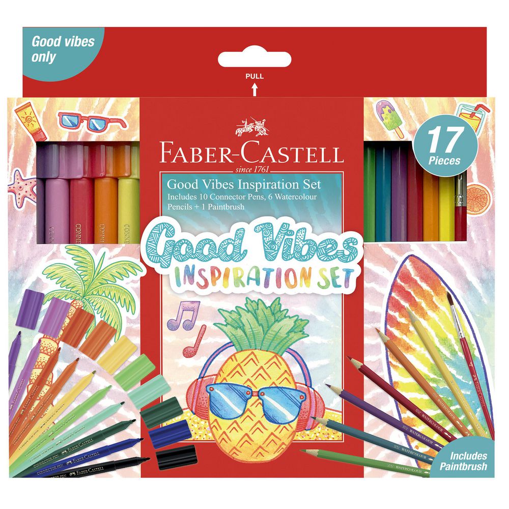 Hộp Màu Sáng Tạo Good Vibes, 10 Bút Lông Màu + 6 Chì Màu Nước + 1 Cọ