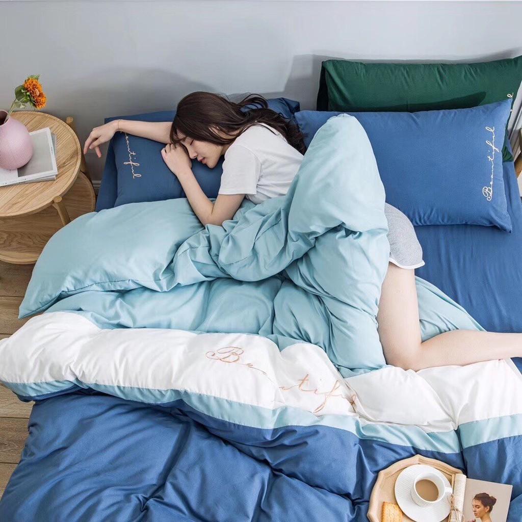 Bộ 5 Món Chăn Trần Bông Ga Gối Cotton Tici Xuất Nhật Beauty Phối Màu